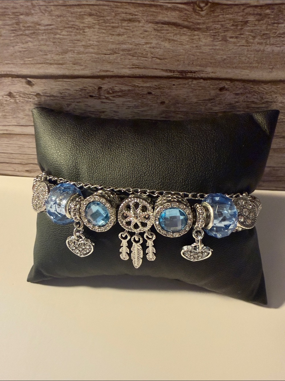 Silver  Dreamcatcher Charm Bracelet Charm Bracelet with light blue Heart Charms